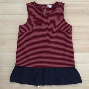 J. Crew navy + red striped peplum top